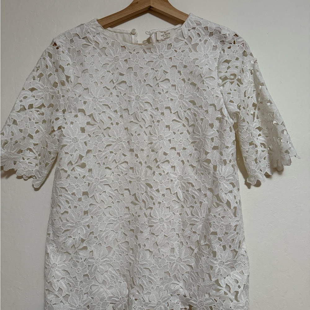 Kate Spade Cream Boxy Embellished Blouse